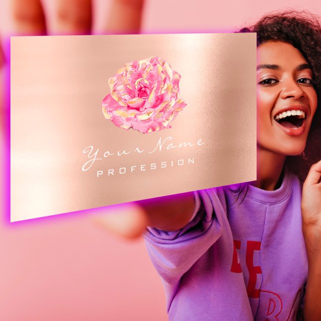 Pink Rose Flower Gold Champagne Elegant Business Card (Pink Rose Flower Gold Champagne Elegant Business Card)
