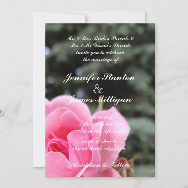 Pink rose flower invitation (Front)