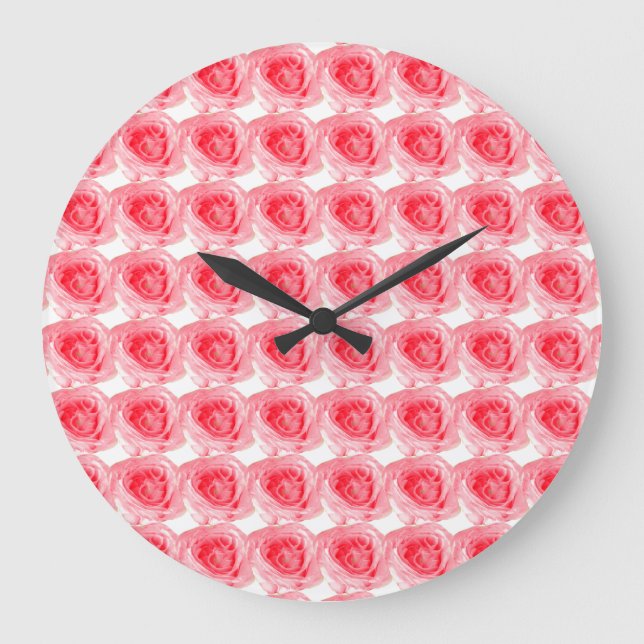 Pink Rose Flower Large Clock (Front)