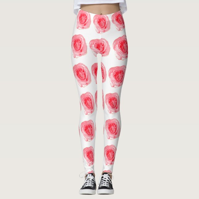Pink Rose Flower Leggings (Front)
