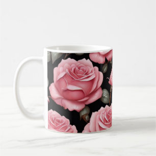 Pink Rose Flower Pattern Coffee Mug