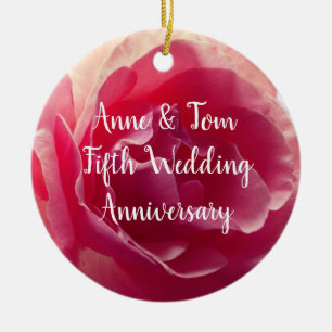 Pink Rose Flower Photo, Anniversray   Ornament