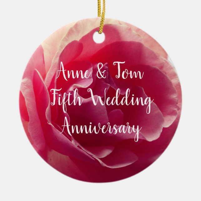 Pink Rose Flower Photo, Anniversray   Ornament (Front)