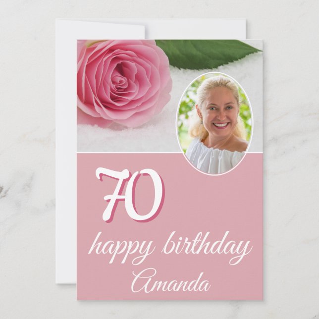 Pink Rose Flower Photo Floral 70th Birthday Card (Front)