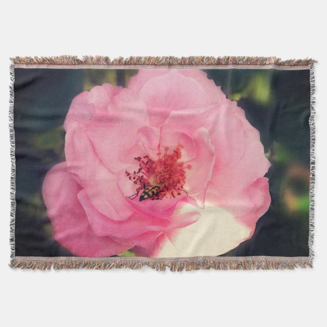Pink Rose Flower Photo  Floral Throw  Blanket (Front)