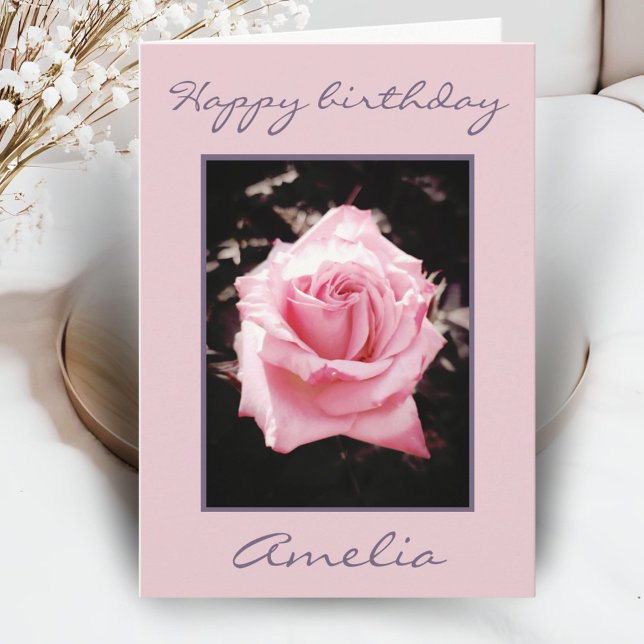 Pink Rose Flower Photo Happy Birthday Card (Creator Uploaded)
