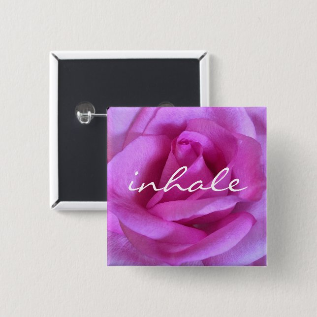Pink Rose Flower Photo Inhale Script Modern Bold 15 Cm Square Badge (Front & Back)