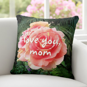 Pink Rose Flower Photo Love you Mum Script Stylish Cushion