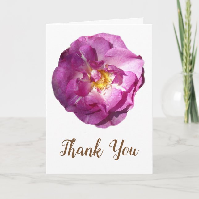 Pink Rose  Flower Photo Thank You Wedding Card (Front)