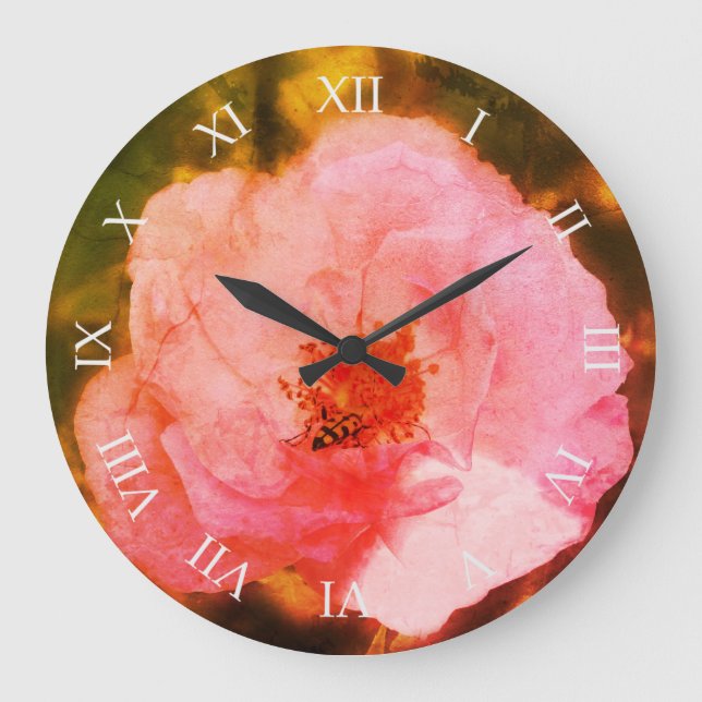 Pink Rose Flower Photo  Wall Clock (Front)