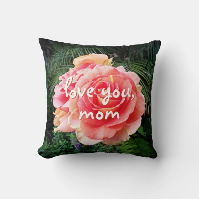 Pink Rose Flower Photography Love you Mum Script Cushion (Front)