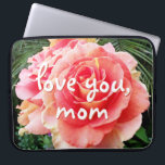 Pink Rose Flower Photography Love You Mum Script  Laptop Sleeve<br><div class="desc">Being a mum is one of the most important jobs in the world. Show that you care with this stunningly unique pink rose photography neoprene laptop sleeve. This laptop sleeve comes in three sizes: 15", 13", and 10”. Lasts much longer than a dozen roses! You can easily personalise this neoprene...</div>