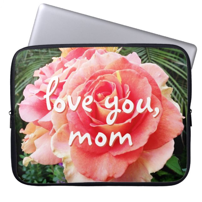 Pink Rose Flower Photography Love You Mum Script  Laptop Sleeve (Front)