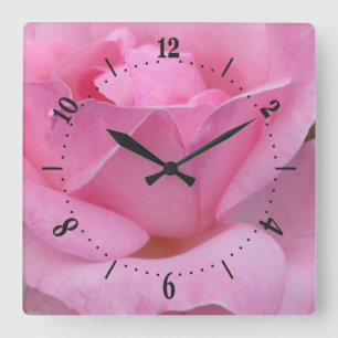 Pink rose flower square wall clock