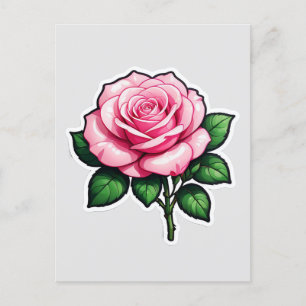 Pink Rose Flower Stalk Postcard
