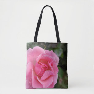 Pink rose flower tote bag
