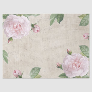 Pink Rose Flower Vintage Music Collage Decoupage  Tissue Paper
