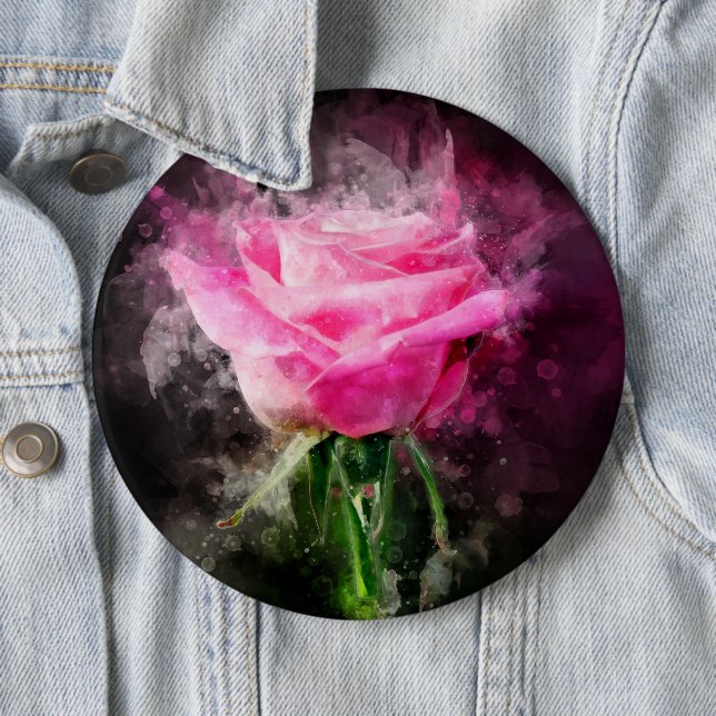 Pink Rose flower watercolor - bb 6 Cm Round Badge (In Situ)
