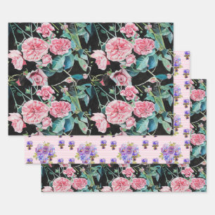 Pink Rose flower Watercolor Painting Art Roses Wrapping Paper Sheet