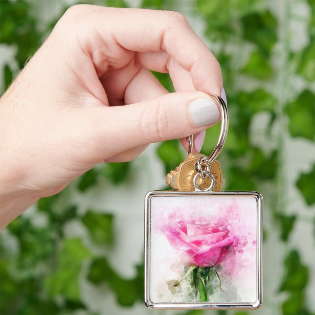 Pink Rose flower watercolor - wb Key Ring (Creator Uploaded)