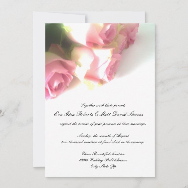 Pink rose flower wedding invitations (Front)