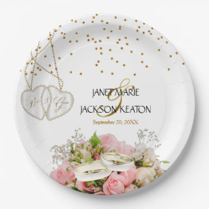 Pink Rose Flower Wedding Paper Plate