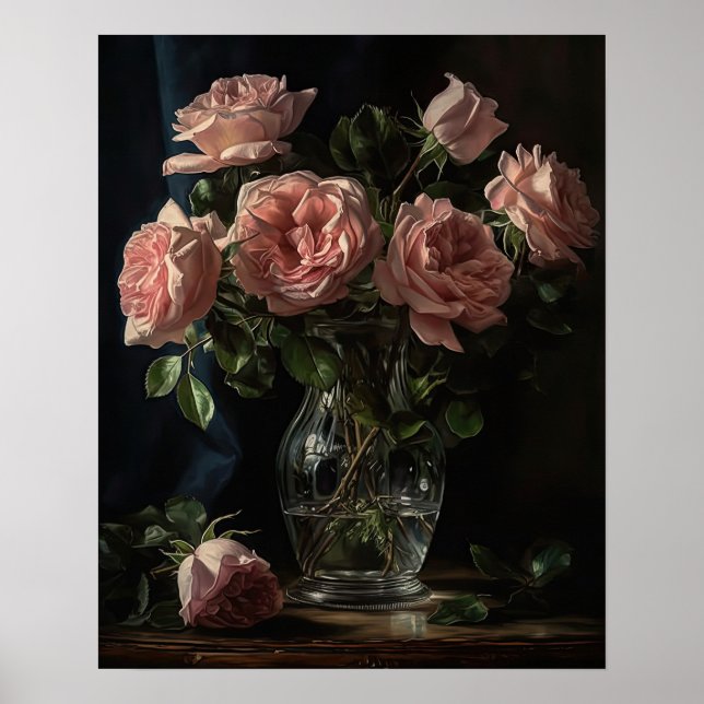 Pink Rose Flowers Art Print Poster (Front)