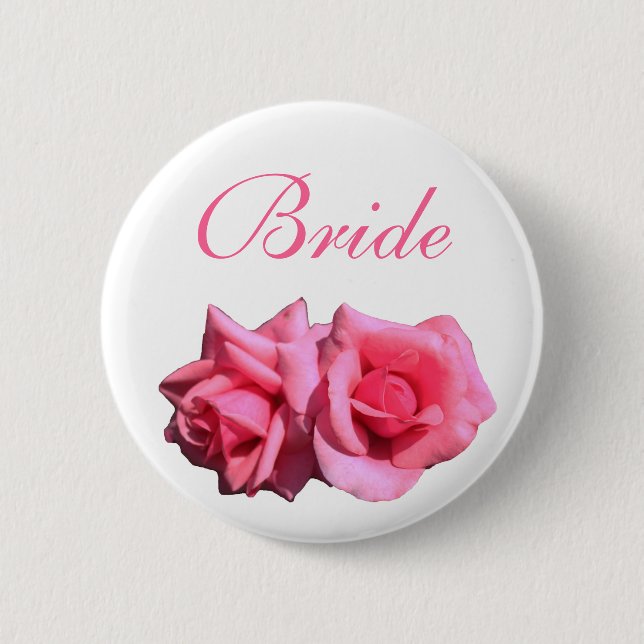 pink rose flowers bride or groom wedding 6 cm round badge (Front)