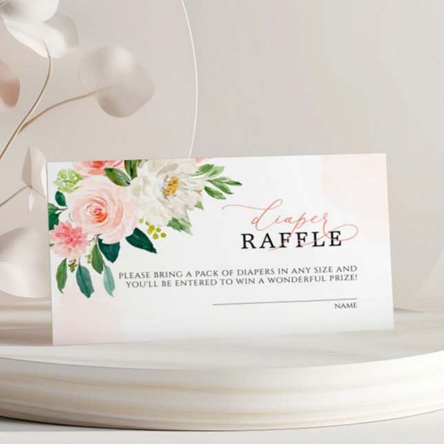 Pink Rose Flowers Diaper Raffle Ticket Enclosure Card (Creator Uploaded)