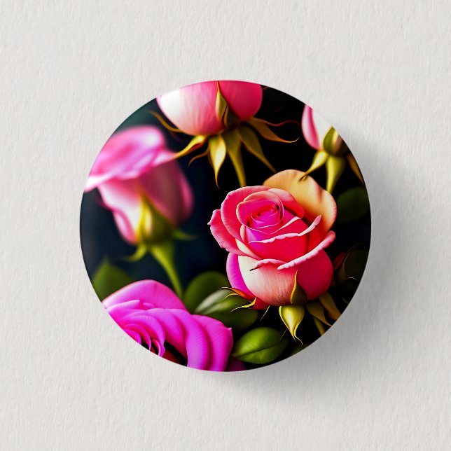 Pink Rose Flowers Digital Artwork 3 Cm Round Badge (Front)