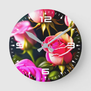 Pink Rose Flowers Digital Artwork-48345 Round Clock