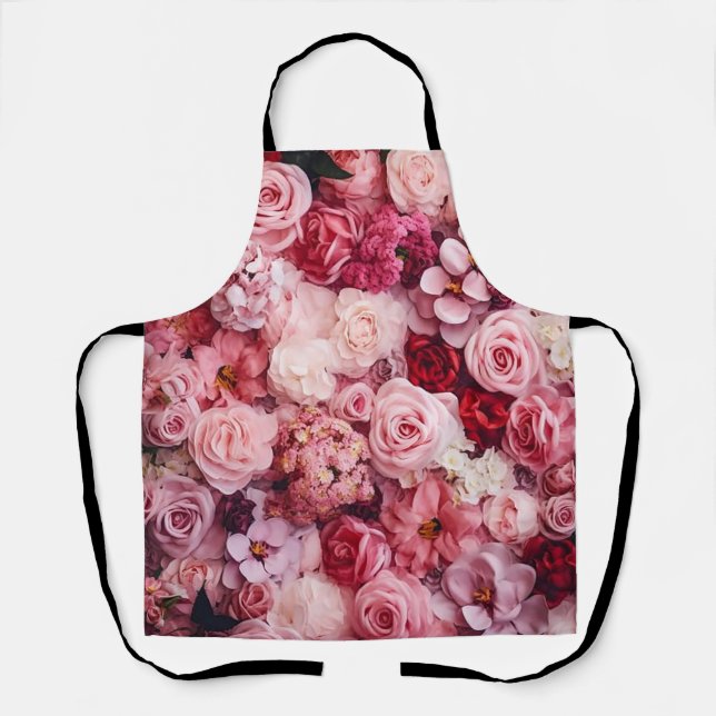 Pink Rose Flowers Elegant Girly Apron (Front)