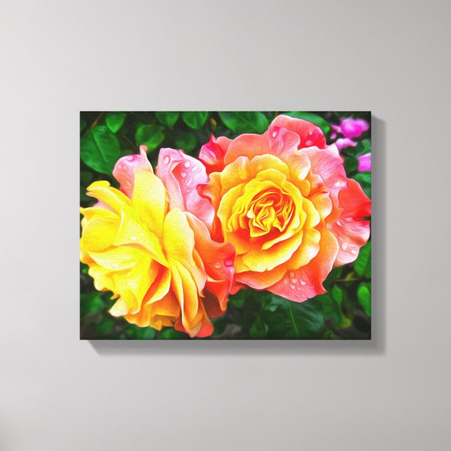 Pink Rose Flowers Floral Oil Painting Canvas Print (Front)