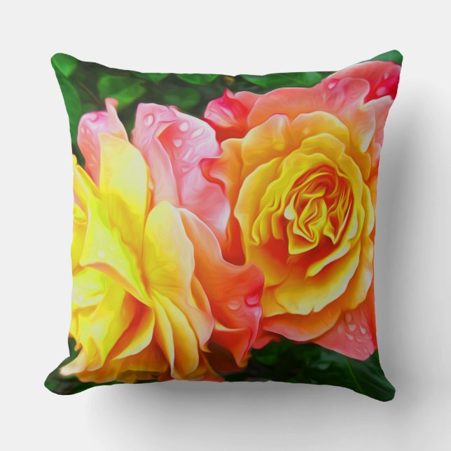 Pink Rose Flowers Floral Oil Painting Cushion (Front)