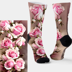 Pink Rose Flowers, Floral  Socks