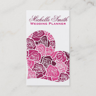 Pink rose Flowers heart  florists wedding planner Business Card