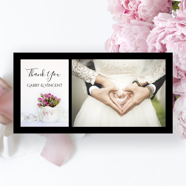 Pink Rose Flowers in Teapot Wedding Thank You (Creator Uploaded)
