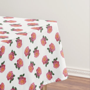 Pink Rose Flowers on White Tablecloth