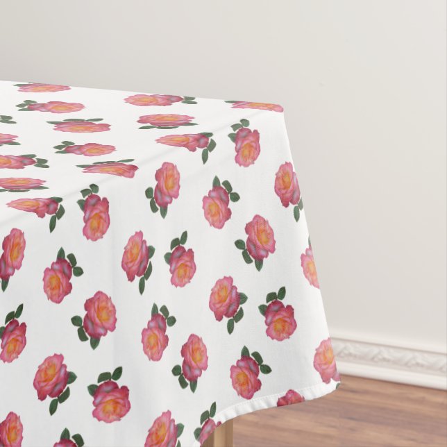 Pink Rose Flowers on White Tablecloth (In Situ)