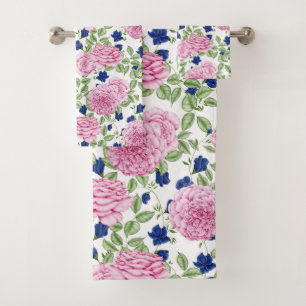 Pink Rose Flowers Pattern Bath Towel Set
