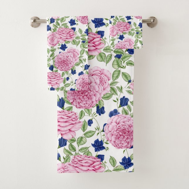  Pink Rose Flowers Pattern  Bath Towel Set (Insitu)