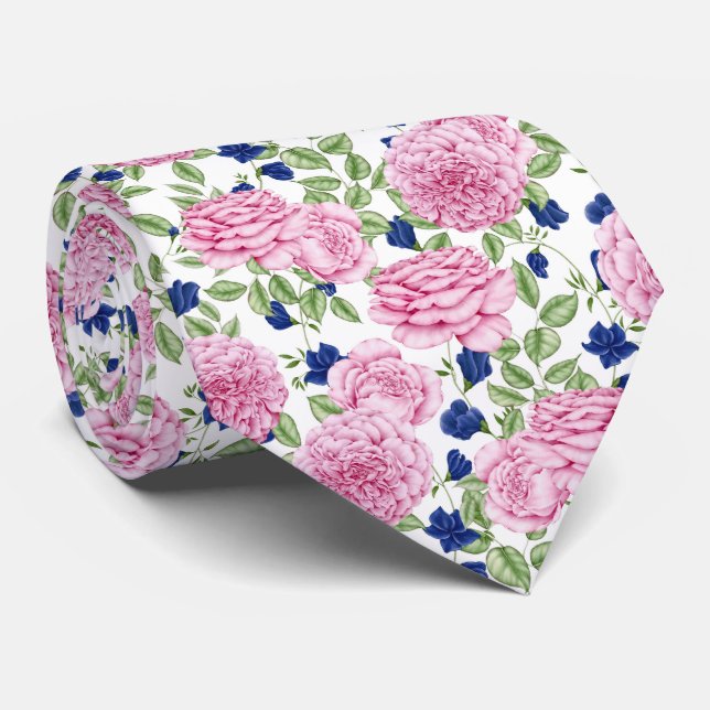  Pink Rose Flowers Pattern  Tie (Rolled)