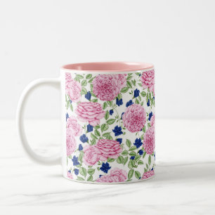  Pink Rose Flowers Pattern  Two-Tone Coffee Mug