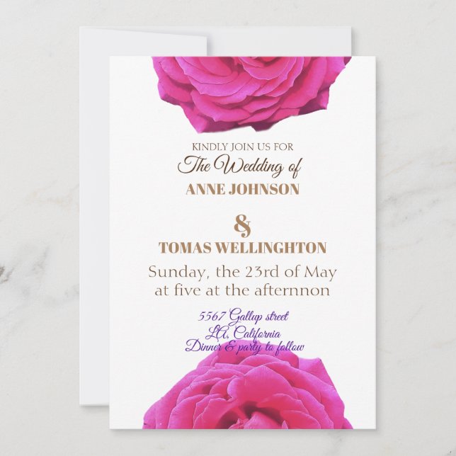 Pink Rose Flowers Wedding Invitation (Front)