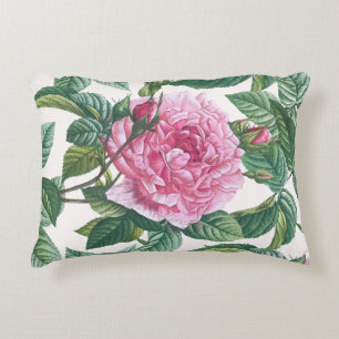 Pink Rose Flowers with Green Leaves Decorative Cushion