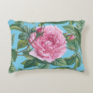 Pink Rose Flowers with Green Leaves Decorative Cushion
