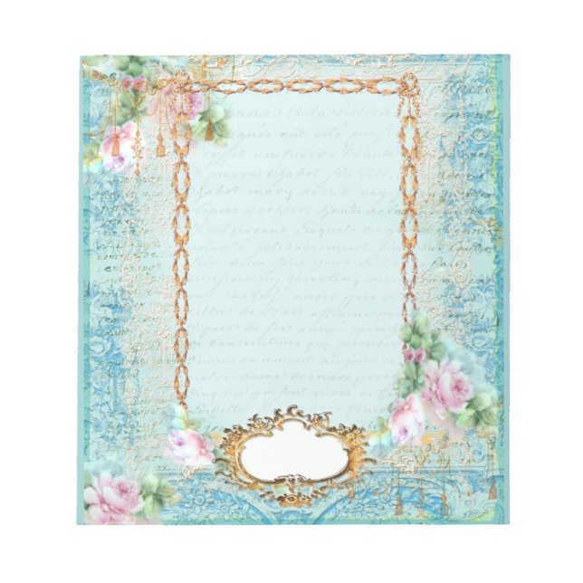 Pink Rose French Script and Lace Notepad (Front)