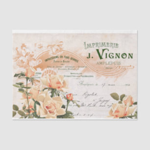 Pink Rose French Script Vintage Invoice Decoupage  Tissue Paper