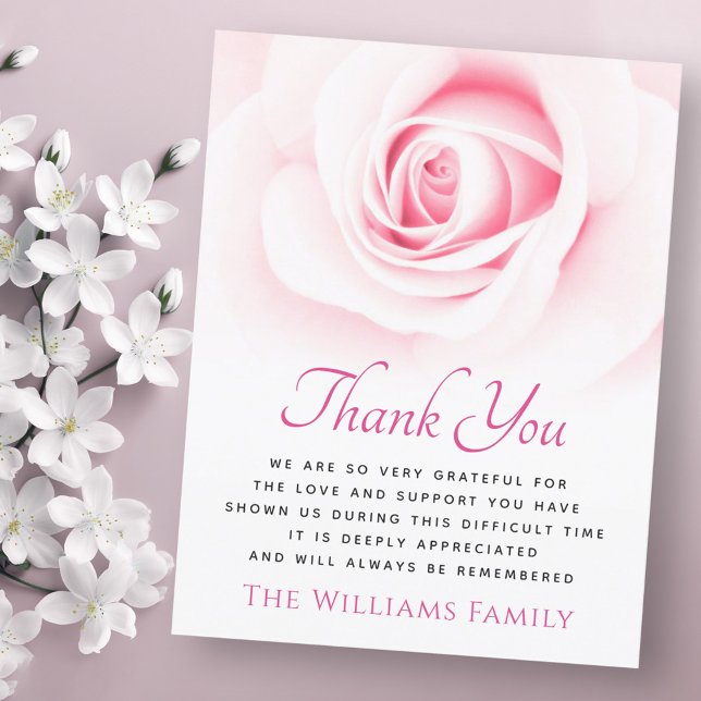 Pink rose funeral sympathy thank you card (Pink rose funeral sympathy thank you card)