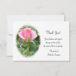 Pink Rose Funeral Thank You Card - 3 1/2x5